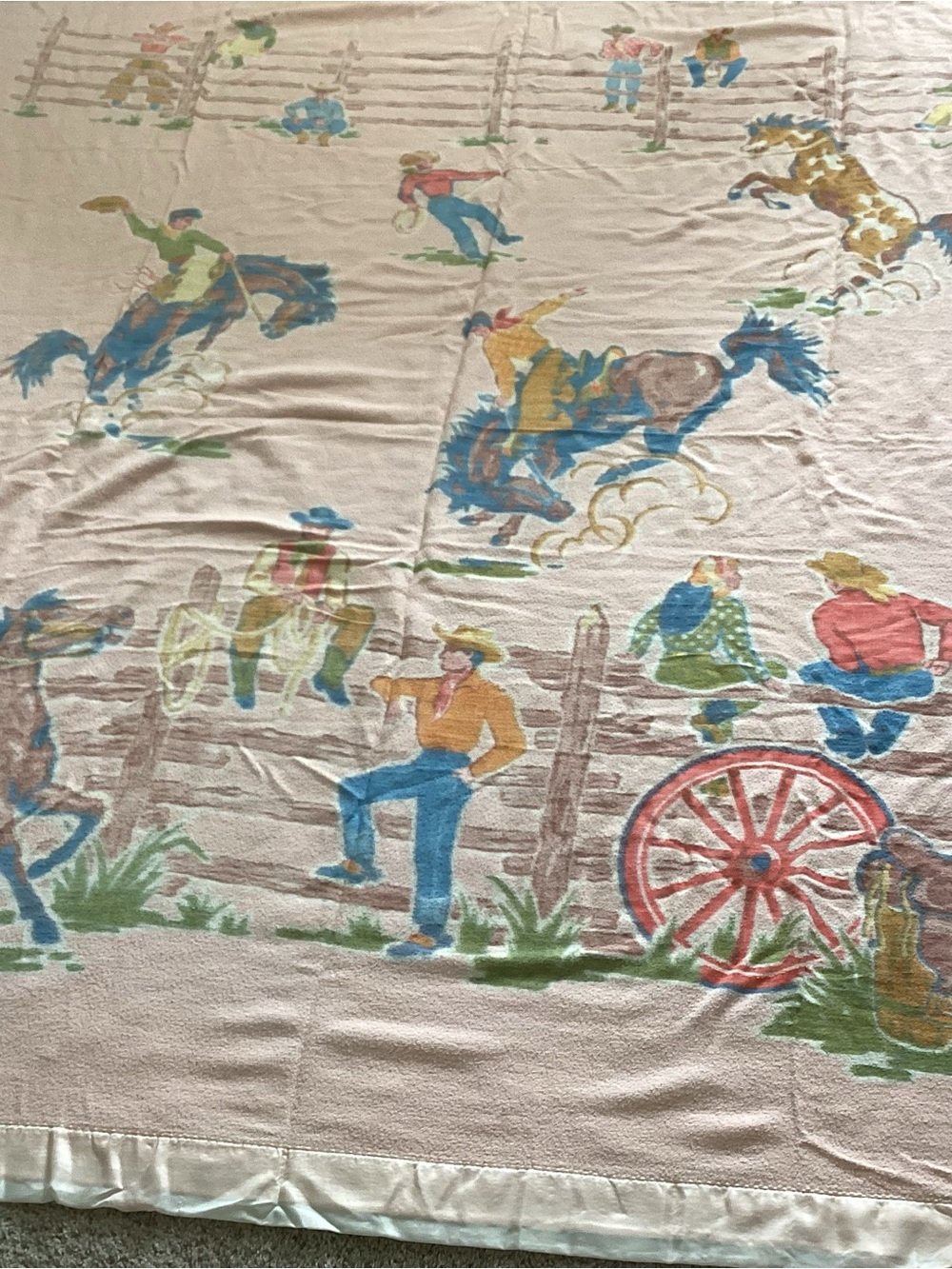 Vintage 1950’s Western Camp Blanket Rancher’s Pink 72”x76”